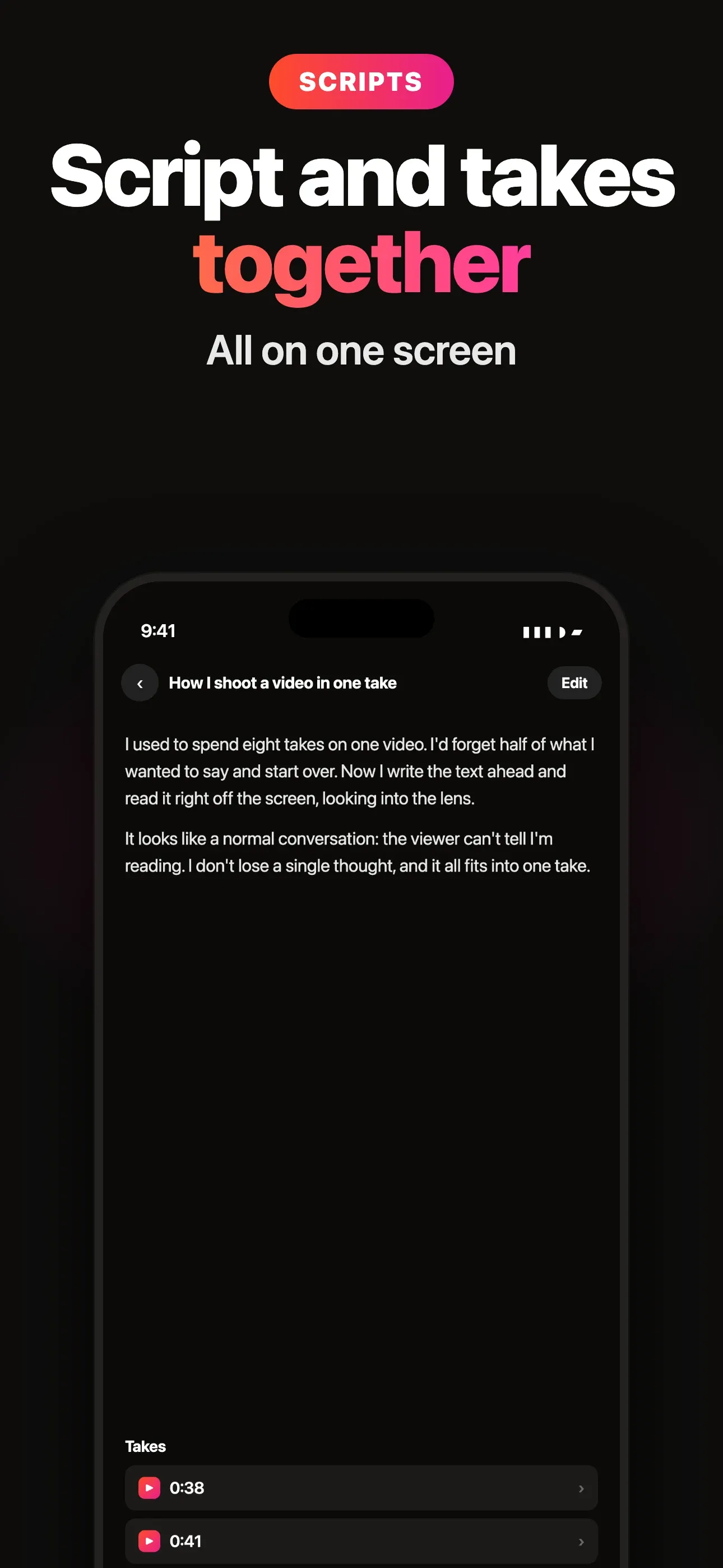 Script, takes and clips in one place