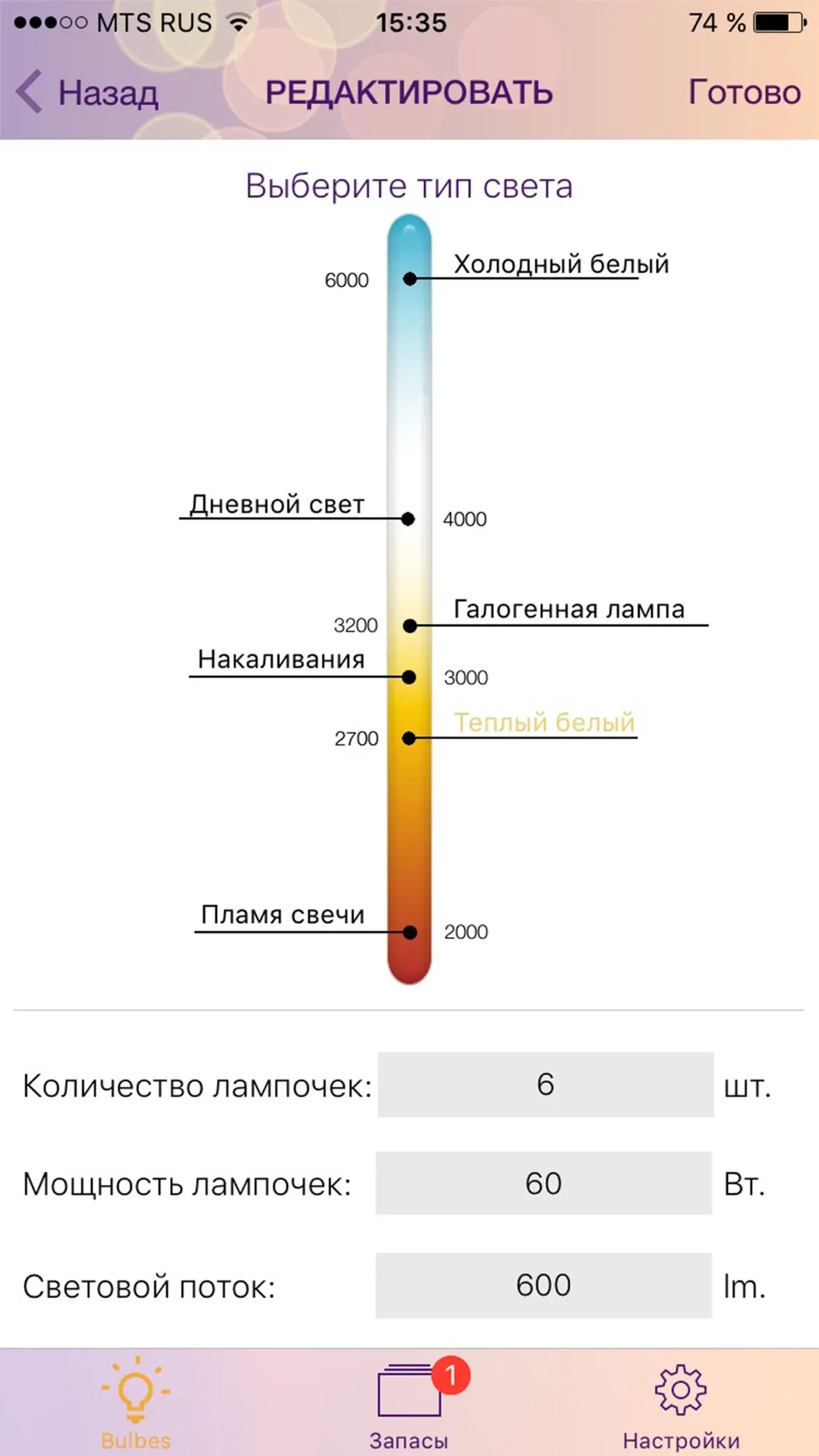 Нужный свет и запас на полке