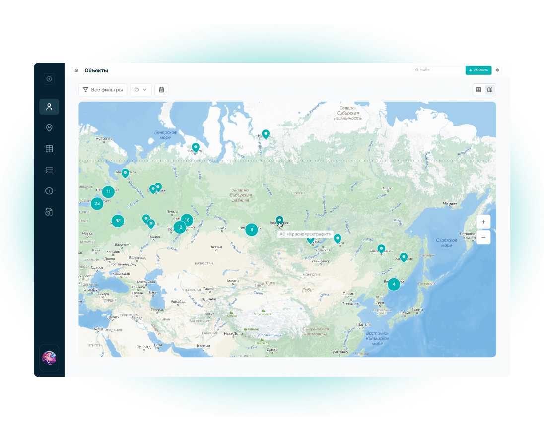 Иерархия объектов, филиалов и офисов